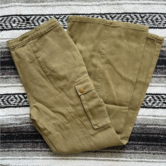 Low Rise Wide Leg Cargo Pants XL Neutral Khaki Y2K Street Style - Picture 4 of 5